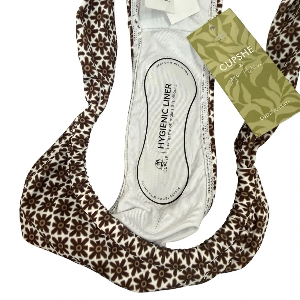 Cupshe x JOJO Fletcher Geometric Brown and White Swimwear Size Large Bottoms‎